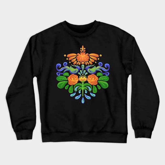 Folk Art Birds and Flowers Crewneck Sweatshirt by Olooriel